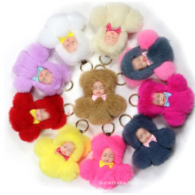 Fluffy Car Keyring Bag Charm Pompom Rabbit Fur Ball Key Chain 8CM Sleeping Baby Doll Keychain